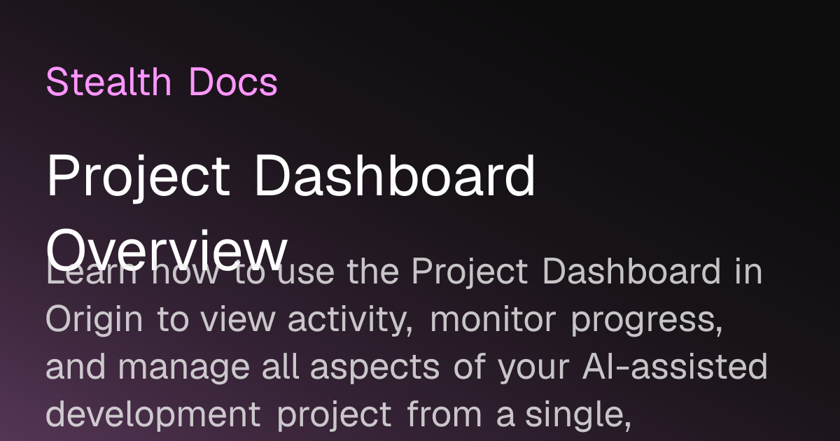 Project Dashboard Overview | Origin Docs